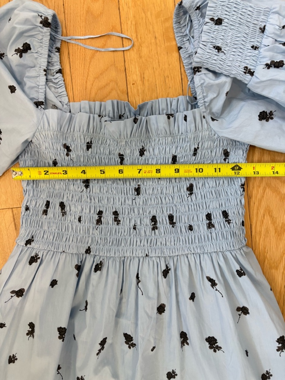 NWT CRĀS Faficras Organic Cotton Smocked Midi Dress - Rose Bell Blue - Size 36 - Picture 7 of 8
